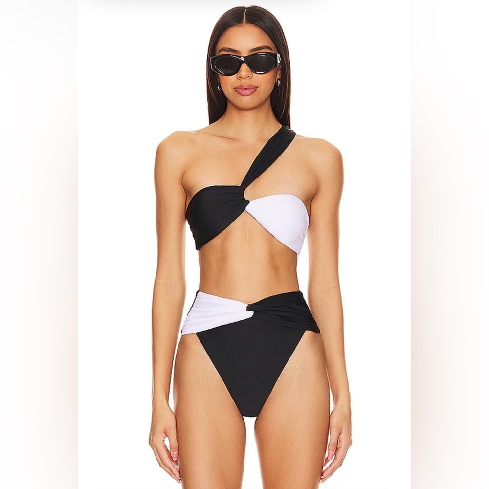 Tularosa Black and White One-Shoulder Bikini